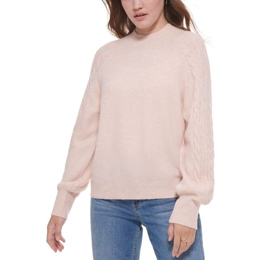 Calvin Klein Womens Cable Knit Pullover Sweater, Pink, S, DM